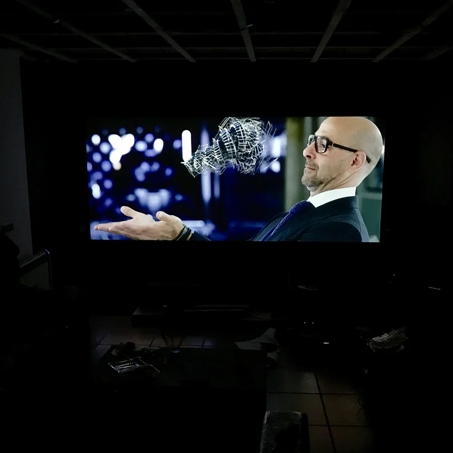 Home theatre on high contrast projector screen paint wall